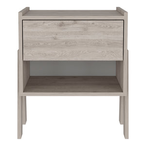 English Elm Nightstand Ferku - Modern Light Gray With Open Shelf & Drawer For Stylish Bedroom Storage Solutions B092122928