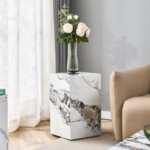 English Elm Elevate Any Corner with a Marble Patterned Mdf Pedestal Side Table for Modern Homes W1151P389856