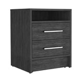 English Elm Nightstand Cartiz, Two Drawers, Smokey Oak Finish