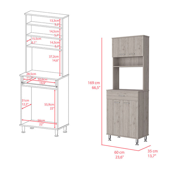 English Elm Pantry Piacenza Two Double Door Cabinet Light Gray – Multi-Shelf Storage, Microwave Space & Drawer B092123112