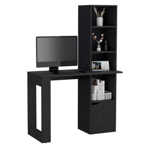 English Elm Office Desk Aragon with Integrated Four-Tier Bookcase and Concealed Lower Cabinet for Organized Workspaces Black B092123143