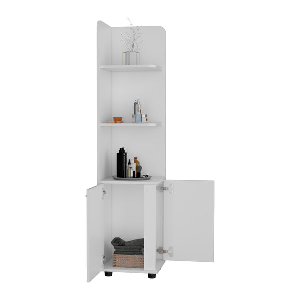 English Elm Freestanding cabinet Kairatu White Finish — One Drawer, 3 Shelves, Durable Particle Board, Versatile Storage Solution B092123125
