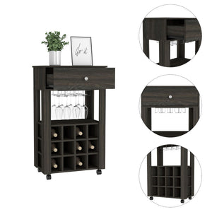English Elm Bar Cart Bayamon - Stylish Wine Storage With 12 Cubbies, Open Shelf & Durable Carbon Espresso Finish B092122809