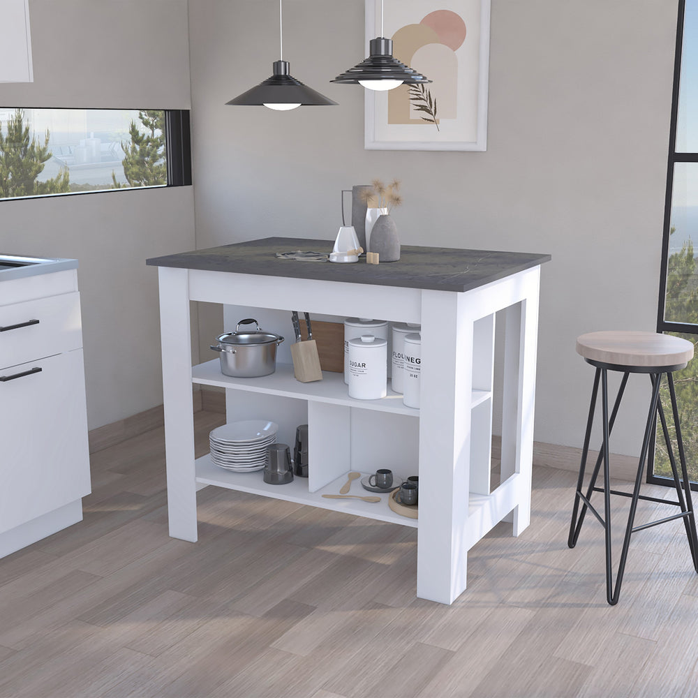 English Elm Kitchen Island Dozza - Stylish Two-Tone Design With Three Shelves For Modern Meal Prep And Storage B092122911