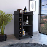 English Elm Bar Cart Baltimore, Two Tier Cabinet With Glass Door, Six Wine Cubbies, Black Wengue Finish