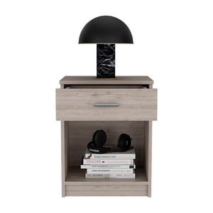English Elm Nightstand Coco: Modern Light Gray Compact Design With Drawer & Open Shelf For Stylish Storage Solutions B092122890