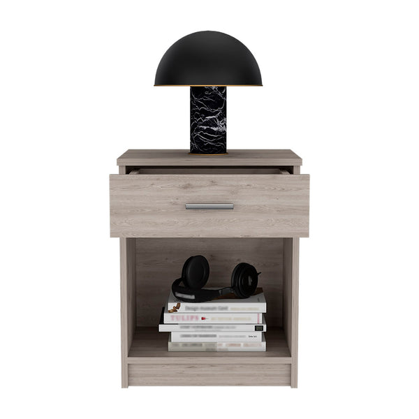 English Elm Nightstand Coco: Modern Light Gray Compact Design With Drawer & Open Shelf For Stylish Storage Solutions B092122890
