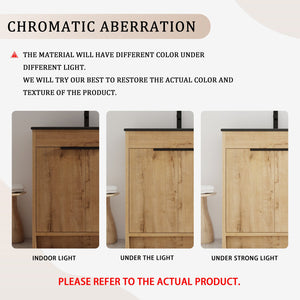 English Elm 24" Freestanding Bathroom Vanity with Black Ceramic Sink, Eco Plywood, Soft-Close Doors & Shelf W999S00102