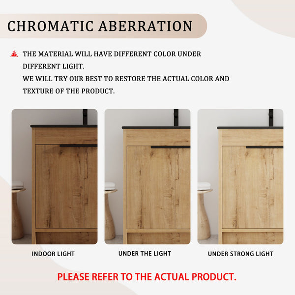 English Elm 24" Freestanding Bathroom Vanity with Black Ceramic Sink, Eco Plywood, Soft-Close Doors & Shelf W999S00102