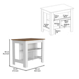 English Elm Kitchen Island Dozza, Three Shelves, White / Walnut Finish