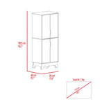 English Elm Double Kitchen Pantry Wallas, Double Door, Four Legs, Four Shelves, Light Oak / White Finish