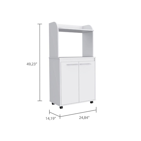 English Elm Kitchen Cart Totti with Microwave Shelf, Rolling Double-Door Storage Cabinet and Spacious Countertop White B092122827