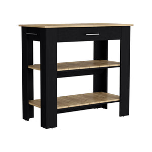 English Elm Kitchen Island 40 Inches Dozza With Two Shelves, Modern Black Wengue & Light Oak Finish Design B092123276