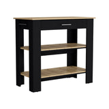 English Elm Kitchen Island 40 Inches Dozza, Two Shelves, Black Wengue / Light Oak Finish