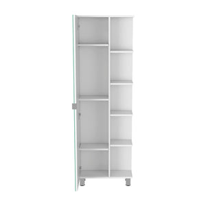 English Elm Mirror Linen Cabinet Reno 62" Tall Mirrored Door with Four Open Shelves and Adjustable Interior Storage White B092123061