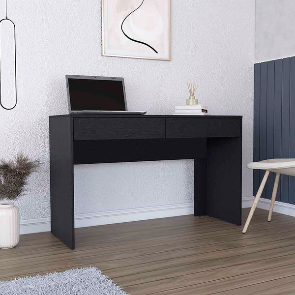English Elm Computer Desk Aberdeen - Modern Black Wengue Finish With 2 Sleek Drawers For Stylish Storage Solutions B092123101