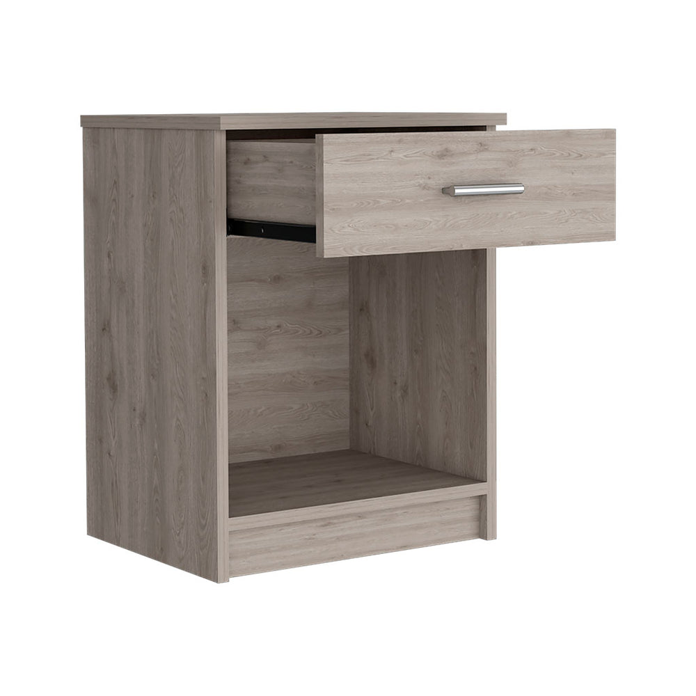 English Elm Nightstand Coco: Modern Light Gray Compact Design With Drawer & Open Shelf For Stylish Storage Solutions B092122890