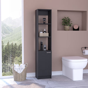 English Elm Linen Cabinet Emmett with 3 Open Shelves and Lower Storage Cabinet, 63.8" Tall Durable Pine Finish Black B092123331