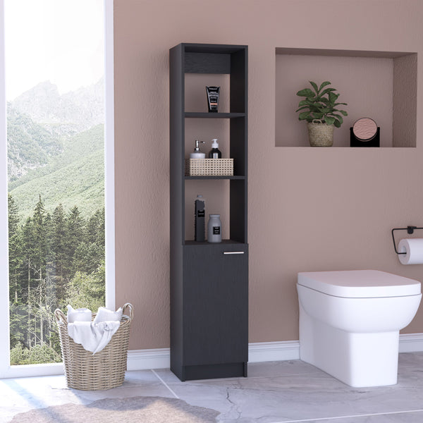 English Elm Linen Cabinet Emmett with 3 Open Shelves and Lower Storage Cabinet, 63.8" Tall Durable Pine Finish Black B092123331