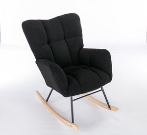 English Elm 050-teddy Fabric Glider Rocking Chair Plush Nursery Accent Seat with Wooden Base W527P176791