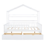 English Elm Wooden Full Size House Bed With 2 Drawers,Kids Bed With Storage Shelf, White