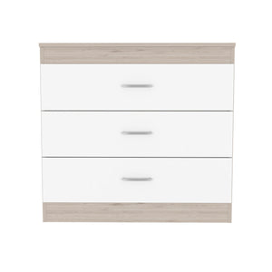 English Elm Three Drawer Dresser Lial with Durable Particle Board, Metal Hardware, Wengue Finish, Sleek Design Light Gray B092122973