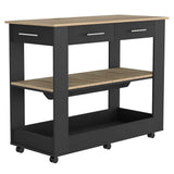 English Elm Kitchen Island 46 Inches Dozza, Two Drawers, Black Wengue / Light Oak Finish