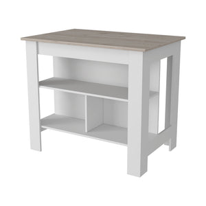 English Elm Kitchen Island Antibacterial Dozza - Stylish Light Gray & White Finish With 3 Storage Shelves B092122914