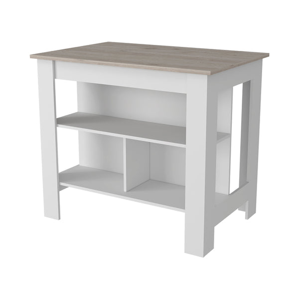 English Elm Kitchen Island Antibacterial Dozza - Stylish Light Gray & White Finish With 3 Storage Shelves B092122914