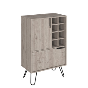 English Elm L Bar Cabinet Silhill, Eight Wine Cubbies, Two Cabinets With Single Door, Light Gray Finish