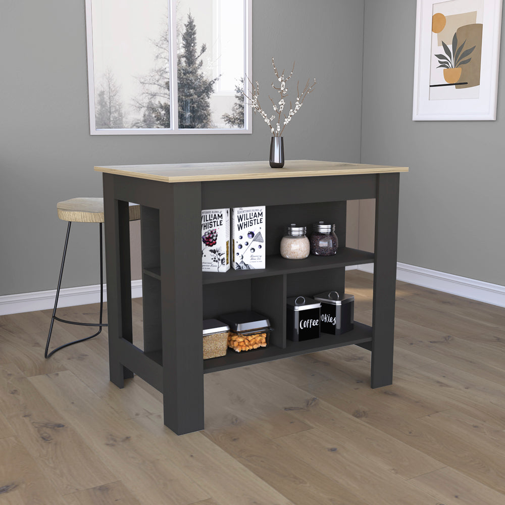 English Elm Kitchen Island Dozza: Stylish Black Wengue & Light Oak, 3 Shelves, Perfect For Prep & Dining B092122905