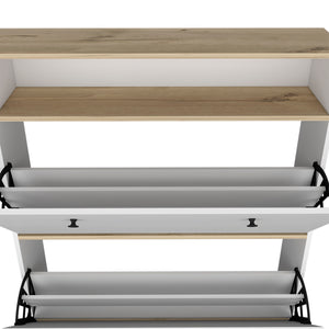 English Elm Shoe Rack Dublin with Expandable Cabinets and Open Shelf, Durable Particle Board, Easy Assembly Light Oak B092122918