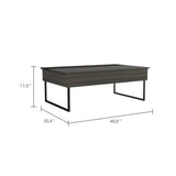 English Elm Lift Top Coffee Table Wuzz, Two Legs, Two Shelves, Carbon Espresso / Black Wengue Finish