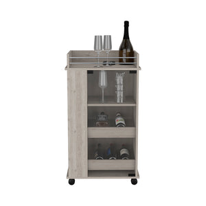 English Elm Bar Cart With Two-Side Shelves Beaver, Glass Door and Upper Surface, Light Gray Finish