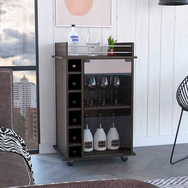 English Elm Bar Cart Baltimore - Stylish Carbon Espresso Finish With 6 Wine Cubbies For Chic Entertaining B092122863