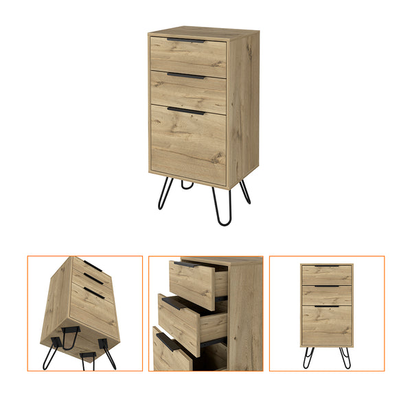 English Elm Light Dresser Skyoner with Hairpin Legs, Superior Top & 3 Drawers in Light Oak — Durable Modern Storage B092123074