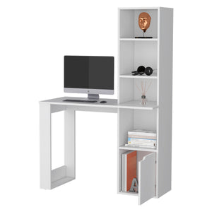 English Elm Office Desk Aragon with Integrated Four-Tier Bookcase and Concealed Lower Cabinet for Organized Workspaces White B092123142