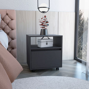 English Elm Nightstand Munyochi - Sleek One-Drawer Design In Elegant Black Wengue Finish For Small Spaces B092123115