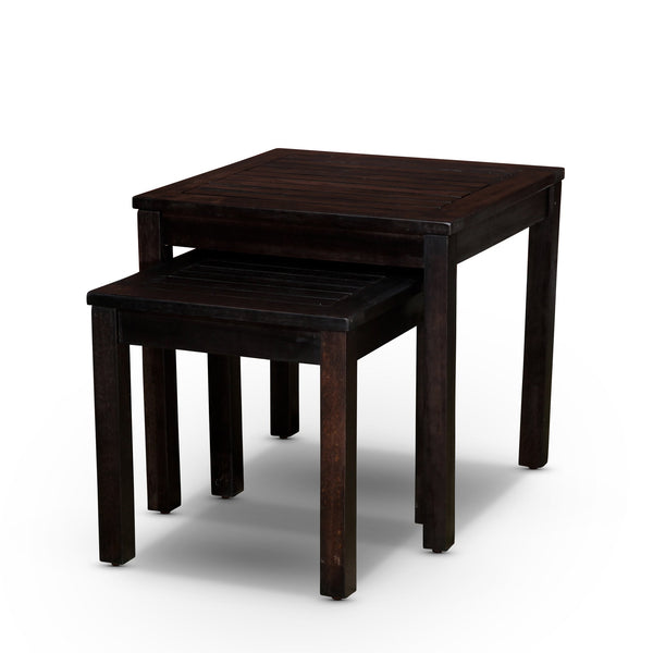 English Elm 2-Piece Eucalyptus Nesting Table Set Espresso — Durable FSC Hardwood Outdoor Side Tables, Space-Saving Design B046125049