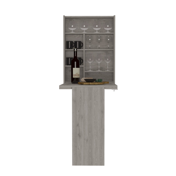 English Elm Foldable wall-mounted table Tacoma with space-saving hutch, seven shelves, durable particleboard design Light Gray B092123082