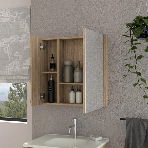 English Elm Medicine Cabinet Prague - Stylish Mirror & 4 Shelves, Beige Pine Finish For Organized Bathroom Storage B092123023