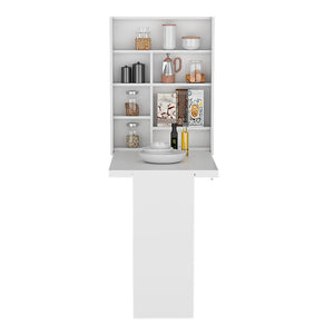 English Elm Foldable wall-mounted table Tacoma with space-saving hutch, seven shelves, durable particleboard design White B092123081