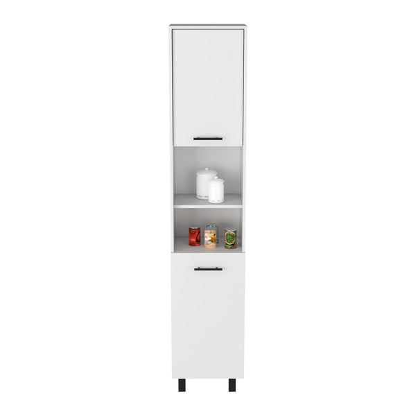 English Elm Pantry Almada Tall Storage Cabinet with 3 Shelves, Chrome Handles, Adjustable Metal Legs, Durable Engineered Particleboard White B092122845
