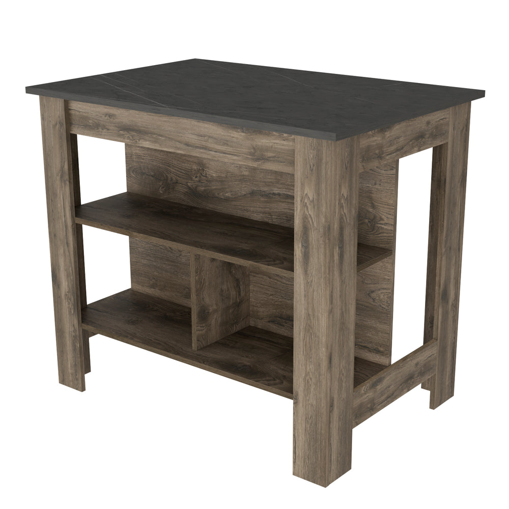 English Elm Kitchen Island Dozza – Stylish Dark Brown/Onyx Finish With 3 Shelves For Organized Meal Prep & Storage B092122909
