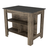 English Elm Kitchen Island Dozza, Three Shelves, Dark Brown / Onyx Finish