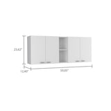 Modern White Wall Cabinet with Double Doors, Dish Rack, and Shelves - Ontario Collection - 12.40 x 59.05 x 23.62