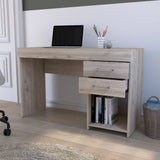 English Elm Computer Desk Limestone, Two Drawers, Light Gray Finish