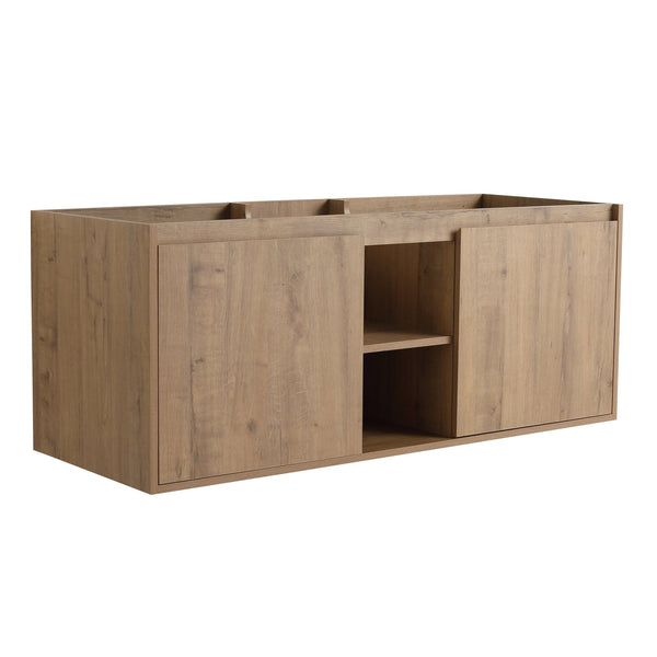 English Elm 48" Wall-Mounted Bathroom Vanity With Soft-Close Doors, Open Shelving & Ample Storage Space W999125010