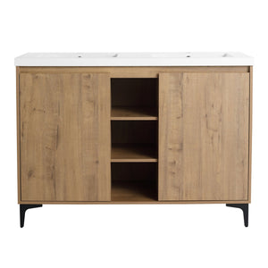 English Elm 48" Freestanding Bathroom Vanity Double Sink with Soft-Close Doors, Resin Twin Basins, Water-Resist Ply W999S00104