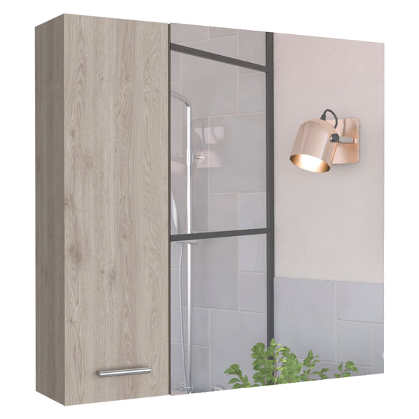 English Elm Medicine Cabinet Prague - Stylish Light Gray Wall-Mounted Storage With 4 Shelves & Mirror Door B092123055